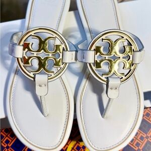 Tory Burch Metal Miller Sandals Light Cream and Gold Size 8